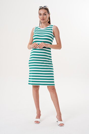 Miss Dünya Lissa Sleeveless Round Neck Fittle Camisole Striped Midi Maternity and Maternity Dress