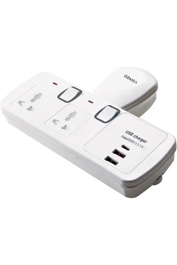 DOMEA Power Adapter with 2 Universal Sockets, 2 USB Ports (3.1A Output), 1 C-Type Port, Individually