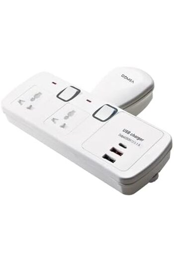 DOMEA Power Adapter with 2 Universal Sockets, 2 USB Ports (3.1A Output), 1 C-Type Port, Individually