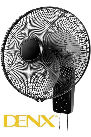 Denx 16 Inch Wall Fan High Performance Fan with 3 Speed ​​Controls, 5 Leaf Blades and 2 Pull Cord black