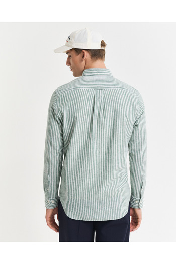 Gant Erkek Yeşil Regular Fit Düğmeli Yaka Çizgili Gömlek