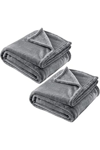 Fabienne Pack of 2 Silky Soft Single Blankets Grey Throw Blankets 150x200cm