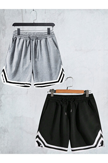 Relax family xf Men's Black Extraforlu Double Combed Shorts & Bermuda Capri Summer Cotton Slim Fit