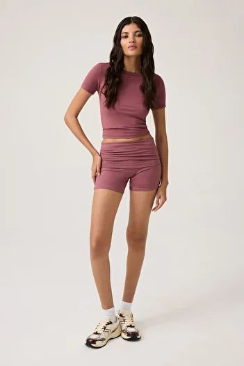 Los Ojos Burgundy Foldable Waist Detailed Shorts Lounge Shorts