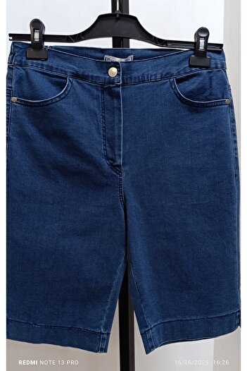 AKŞEN GİYİM Plus Size Full Lycra High Waisted Summer Denim Fabric Capri