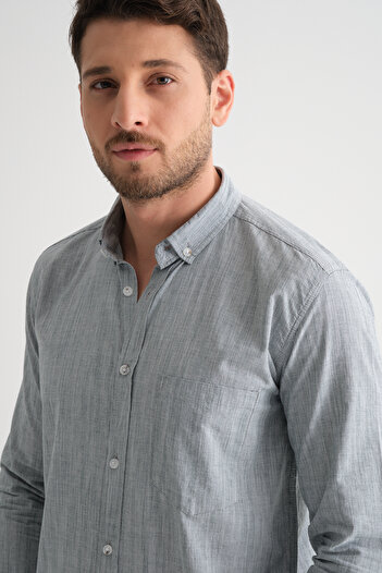 Klothy Men's Long Sleeve Single Pocket Regular Fit Cotton Shirt 2635