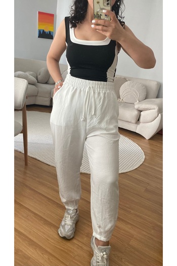 ronox Women's High Waist Clamp Leg Pocket Waist Lasik Comfortable Summer Sofia Linen Baggy Type Pants