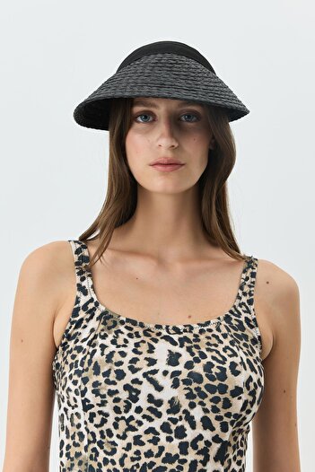 C&City Straw Visor Hat Y8218 Dark Black