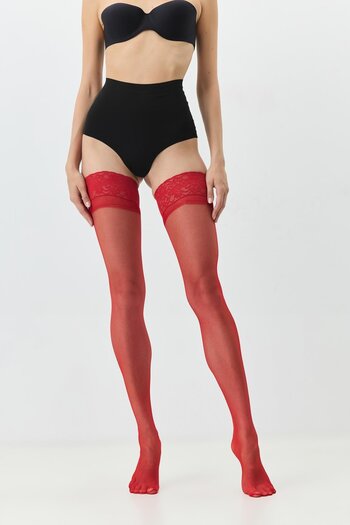 C&City Silicone 15 Denier Garter Stockings Red