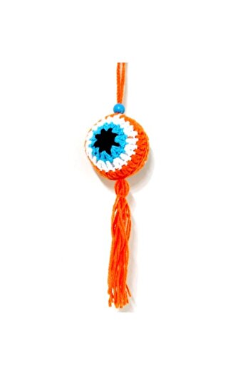 Mixperi Orange Car Ornament with Evil Eye Bead Pattern and Tassels