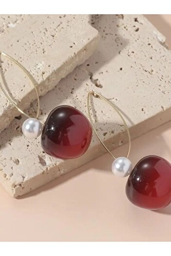 SYGGY Syggy Cherries earrings, cherry pattern with pearl, gold/garnet