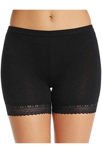 Glamroot Women's/Girl's Cotton Lycra Shorts with Lace Trim, Free Size, Pack of 2 - Black-Beige