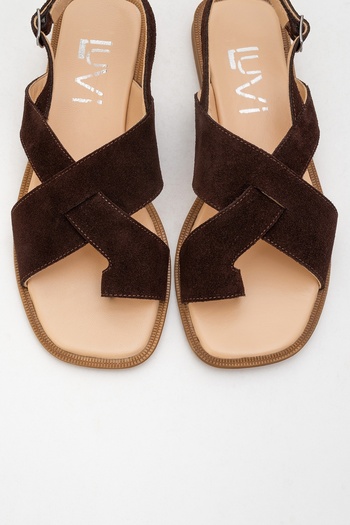 LuviShoes Louna Brown Suede Genuine Leather Flip Flops Women's Sandals