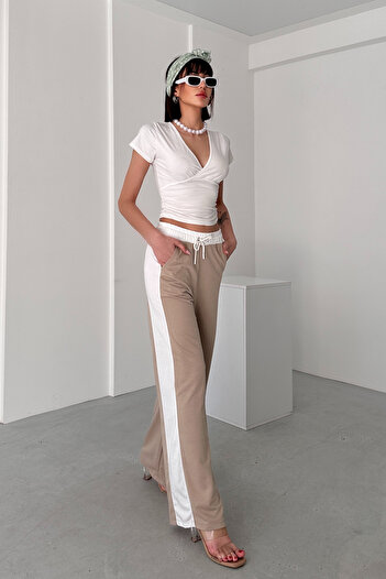 New Now Mona Waist and Side Contrast Block Panels, Comfortable Pants with Elastic Waist