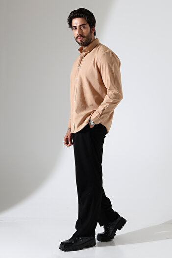 GÖMLEKÇİNİZ Men's Shirt Oversize Fit Long Sleeve Cotton Linen Men's Shirt