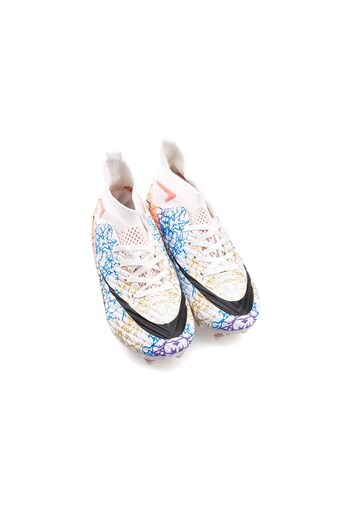 royalmoni Lace-Up Unisex Football Boots White and Salmon Patterned Sports Shoes Football Boots