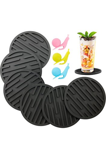 Xrihsnavi Set of 6 coasters and 3 glass decorations Xrihsnavi, silicone, multicolor, 10 x 10 x 0.5 cm