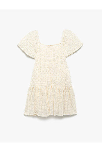 Koton Short Sleeve Crew Neck Fold Detailed Pleated Dress