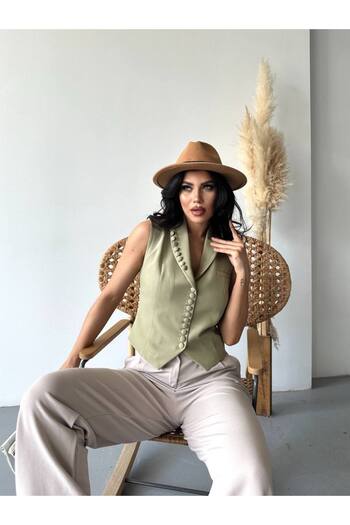 ZF BUTİK Blazer Vest Jacket with Button Detail at the Collar