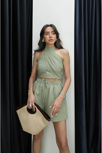 My Blog Khaki Martina Halterneck Bustier rövidnadrág szett - 30361