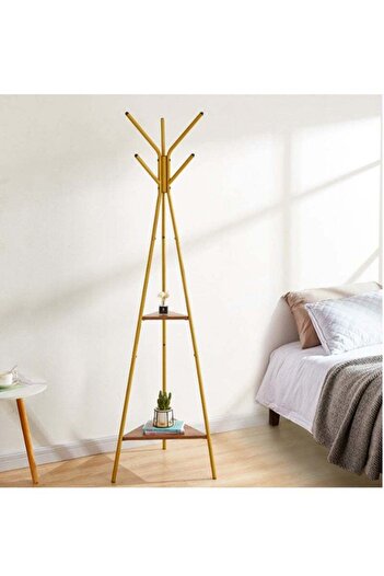 COOYA Independent Three Pronged Metal Hanger,with 6 smooth hooks & 2 Shelves,Minimalist Style,For Home