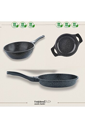 ThermoAD |   28 cm Wok Pan 26 cm Pan and 20 cm Pan Set |   Gray