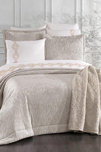 Çeyiz Diyarı Yakut 10 Piece Blanket Dowry Set Cream