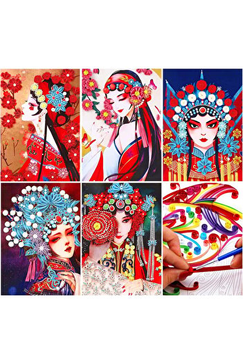 Qpout Set of 5 Qpout quilling paintings, paper, multicolor, 20 x 30 cm