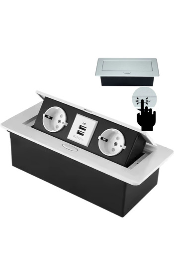 ATOMKIT Countertop built-in socket, 2 x USB-A 2.1A, 2 EU inputs, Lift button, White/Black
