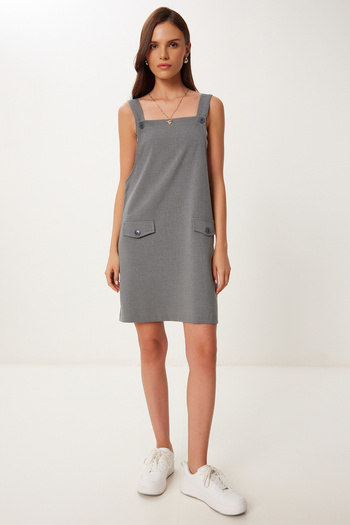Happiness İstanbul Women's Anthracite Mini Woven Salopet Dress Mx00208