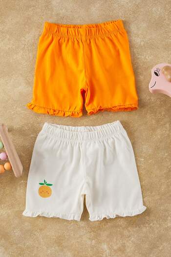 TRENDYOLKIDS Orange 2 Pack Baby Girl 100% Cotton Orange Printed Knitted Shorts & Bermuda Tkdss25Sr00034