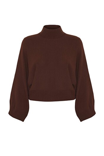 Trendyol Collection Καφέ Φαρδύ Πλεκτό Ισπανικό Πλεκτό Πουλόβερ TWOAW23KZ01838