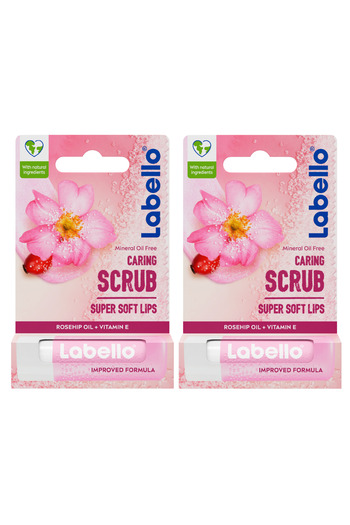 LABELLO Lip Caring Scrub, Rosehip Oil and Vitamin E, Gentle Exfoliation, 4.8g