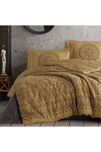 Clasy Ranforce 100% Cotton Single Quilt Cover Set Merit V1 Mustard