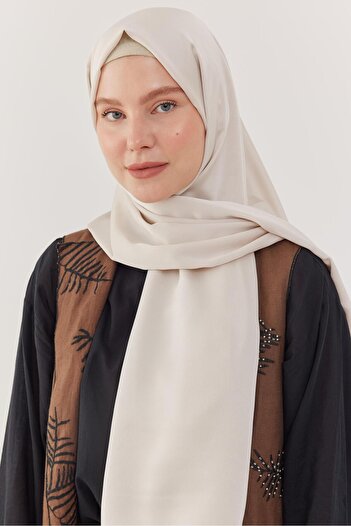 MİRSOY SCARF Ecru Sand Satin Shawl Evening Dress