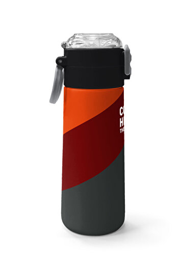 Coral High Kids Orange Burgundy Patterned Straw and Direct Drinking Steel Thermos 500 ml 31892