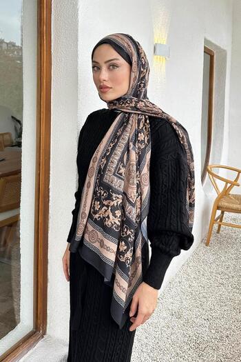 lamelif.com Μαύρο βιζόν - Βαμβακερό σάλι με σχέδιο Versa