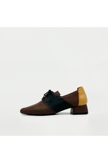 Folle Brown Black Mustard Colored Genuine Leather Lace-Up Oxford Shoes