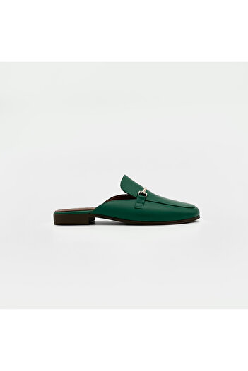 Folle Green Genuine Leather Flat Heel Women's Slippers – with Gold Accessories
