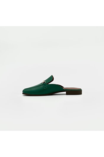 Folle Green Genuine Leather Flat Heel Women's Slippers – with Gold Accessories