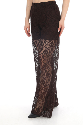 MODAMOR Brown Lace Pants with Shorts Lining