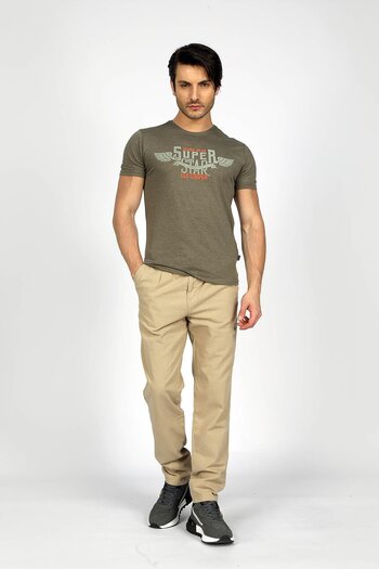Lee Cooper Ανδρικό παντελόνι Zarse Normal Waist Tapered Cut Συρρικνούμενο Πόδι 100% Βαμβακερό Μπεζ