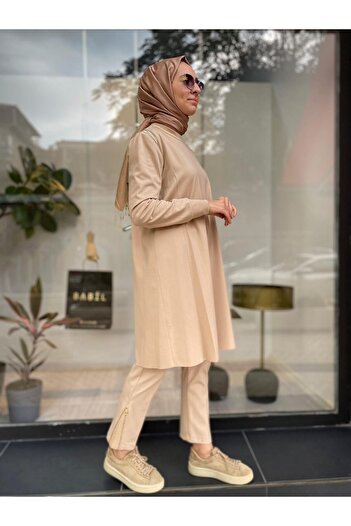 MissWhence Stone Color Basic Steel Knitted Women's Tunic - Shoulder Zipper Detail