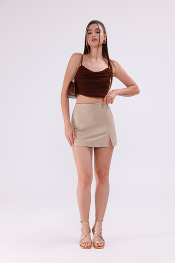 LA PANTE Beige Short Skirt with Front Slit