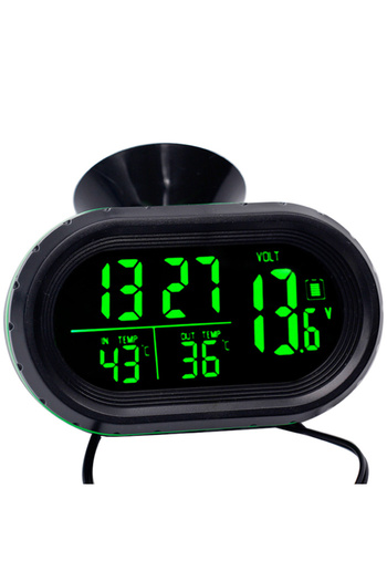 JUANJUAN Green Dc 12v Car Thermometer 4 In 1 Time Date Dual Temperature Led Auto Digital Car Thermometer Moni