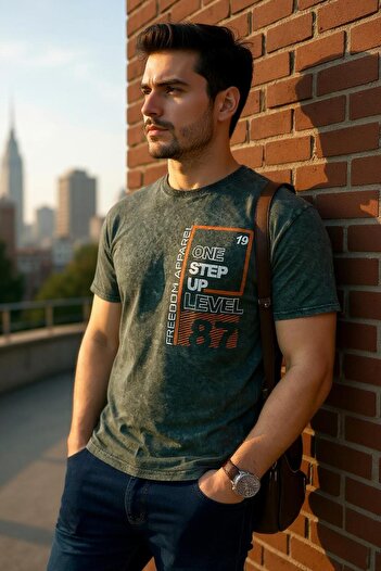 Tex Republic Men's Gray Digital Printed Fit Cut Cotton T-shirt