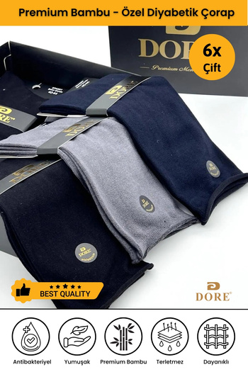 Dore Original Men's 6 Pairs Premium Bamboo Diabetic Candy Elasticated Seamless Long Socks Set of 6