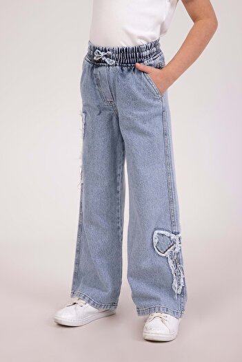 wakawakakidsstore Dmb Boy and Girls Embroidered Soft Wide Leg Jeans - Blue