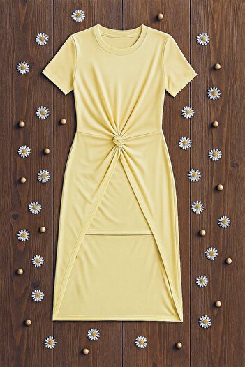 OTAKU Women's Comfortable Fit Knot Detailed Modal Fabric Above Knee Dress