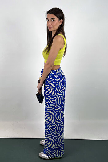 Love The Wind Patterned Viscose Draped Palazzo Trousers